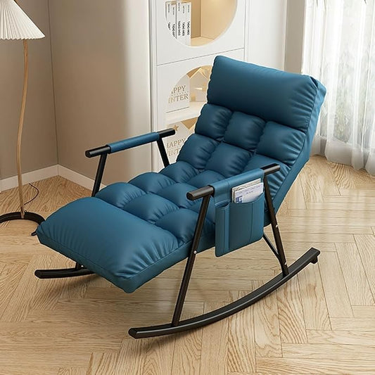Modern Bedroom rocking chair with cushion, Comfortable living room Sofa Lounger, garden lounge chair with armrests, Indoor Breathable camping rocking chair, ergonomic chair,Adjustable backrest. ( Colo