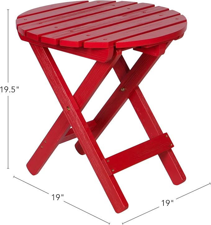 Shine Company Round Wooden Folding Solid Wood Side Table, Outdoor Adirondack Small Patio Table, Chili Red - Photo 3