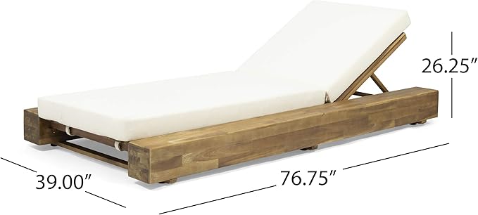 GDFStudio Outdoor Acacia Wood Chaise Lounge and Cushion Sets (Set of 2), and Cream - Photo 9