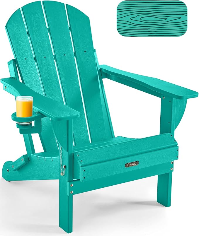 Ciokea Folding Adirondack Chair Wood Texture, Patio Adirondack Chair Weather Resistant - Photo 1