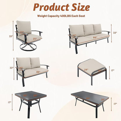 HOMREST Metal Outdoor Ottoman, 2-Piece Aluminum Footstool w/Removable Cushion, Multipurpose Footrest Stool Additional Seating, Set of 2 Outdoor Ottomans for Patio Deck (Beige)