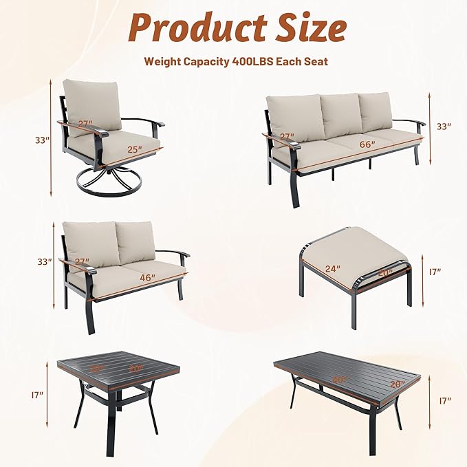 HOMREST Outdoor Loveseat Aluminum Patio Furniture Sofa, All-Weather Metal Outdoor Couch with Cushions, Beige - Photo 3