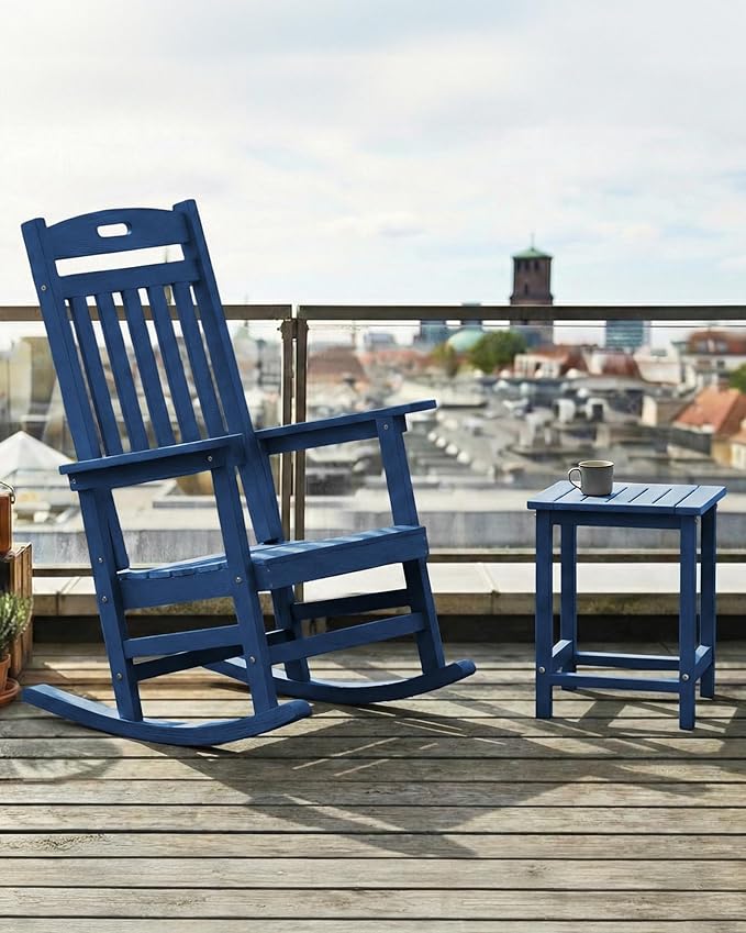 YEFU Outdoor Rocking Chair Porch: Plastic Rocking Chairs for Outside, Weather Resistant for Patio, Waterproof, Rock smoothly, Navy Blue