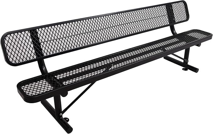 8FT Outdoor Metal Bench with Backrest & Portable Frame, Garden Patio Bench for 3-5 People, Park Benches for Outside Rust Proof, Commercial Heavy Duty Park Bench, Yard, Front Porch, School