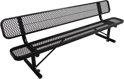 8FT Outdoor Metal Bench with Backrest & Portable Frame, Garden Patio Bench for 3-5 People, Park Benches for Outside Rust Proof, Commercial Heavy Duty Park Bench, Yard, Front Porch, School