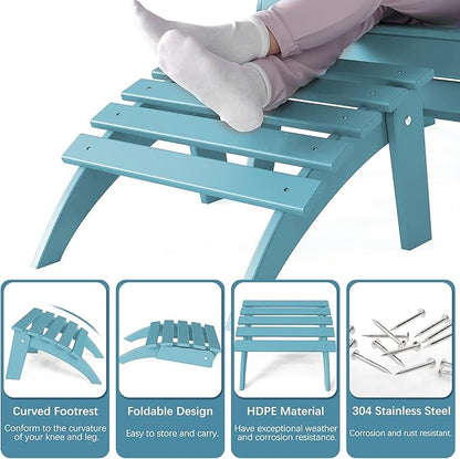 Adirondack Ottoman Set of 4, Folding Adirondack Ottoman for Adirondack Chair, HDPE All Weather Outdoor Footstool for Patio, Backyard, Porch, Garden, Light Blue