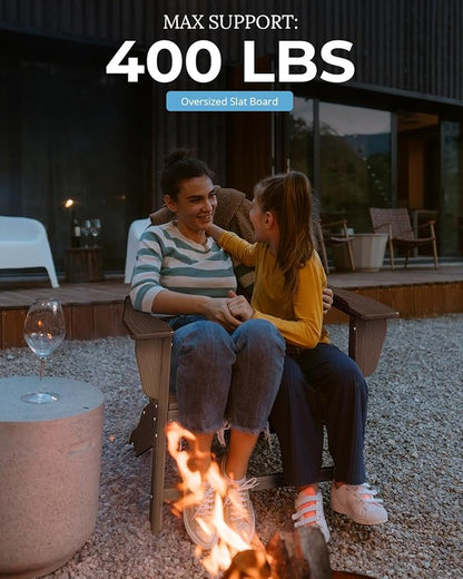 BRIOPAWS Adirondack-Chairs-Set of 2 | Brownwood Grain |Fire Pit Chair | Oversized | HDPE Plastic | Weather Resistant | for Deck Outdoor Poolside Campfire