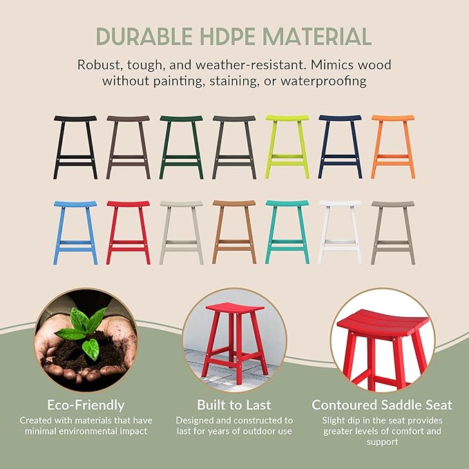 WestinTrends Malibu 24 Inch Outdoor Bar Stools, All Weather Resistant Poly Lumber Adirondack Counter Height Stools, Red