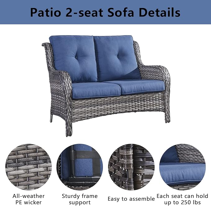 Belord 6 Pieces Patio Furniture Set Outdoor Wicker Furniture, 2 Patio Wicker Chairs with 1 Loveseat Sofa - Photo 4