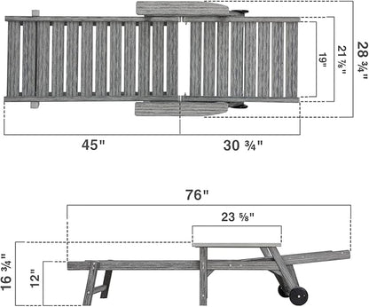 Patio Chaise Lounges Set of 2, HDPE Outdoor Lounge Chairs with Adjustable Backrest, Wheels, Armrest, All Weather Poly Lumber Recliner for, Poolside, Porch, 350lbs Weight Capacity (Grey)