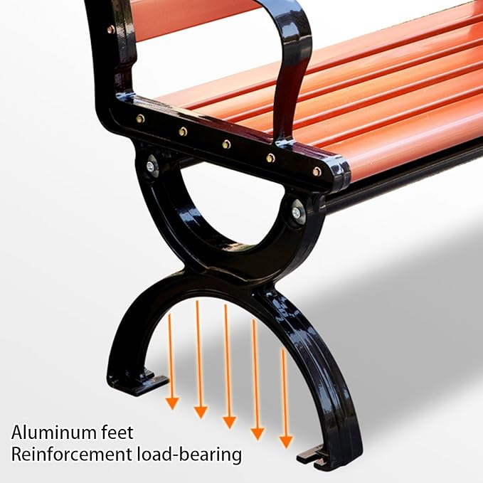 Garden Bench, Outdoor Metal Bench, Bench Park with Armrests and Backrests, Wooden Bench Patio for Garden, Porch, Yard, Slatted Seat(180cm/70.8in)