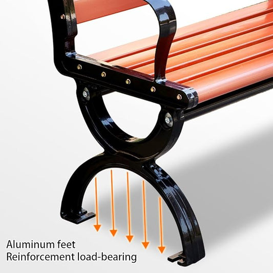 Garden Bench, Outdoor Metal Bench, Bench Park with Armrests and Backrests, Wooden Bench Patio for Garden, Porch, Yard, Slatted Seat(180cm/70.8in)