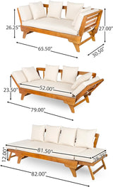 Christopher Knight Home Gary Patio Convertible Couch, Wooden Outdoor Daybed - Photo 2