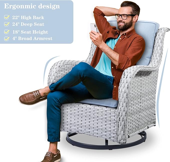 Belord 5 Piece Wicker Patio Furniture Set, Outdoor Swivel Rocker Chairs Set of 2 with Ottomans and Side Table - Photo 2