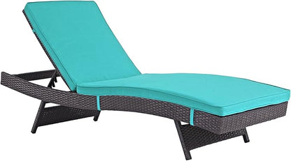 Modway Convene Wicker Rattan Outdoor Patio Chaise Lounge Chairs in Espresso Turquoise - Set of 4