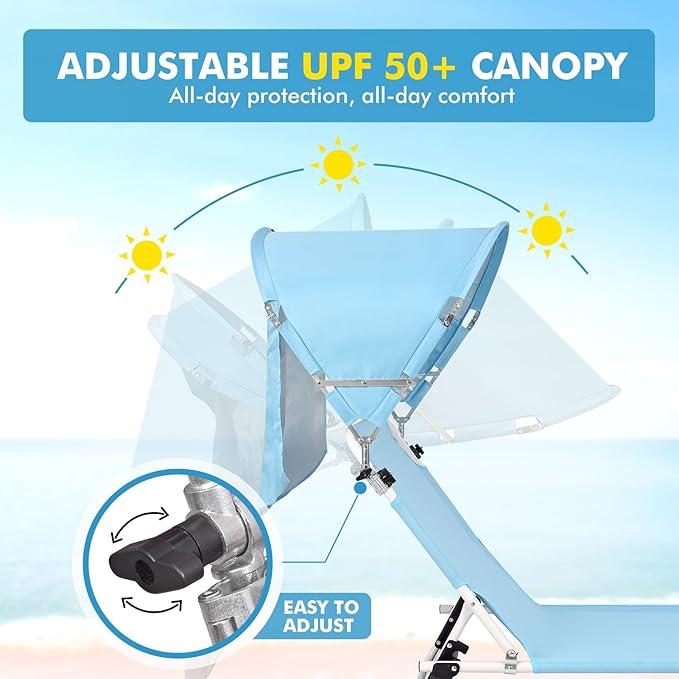 Tanning Chair with Sun Canopy Face Hole Softer Padded Adjustable Washable, Heavy Duty Layout Folding Lounge Chair for Adults Outside Beach Reading Sunbathing Poolside Lawn, UPF 50+ Sun Shade, 300 LBS