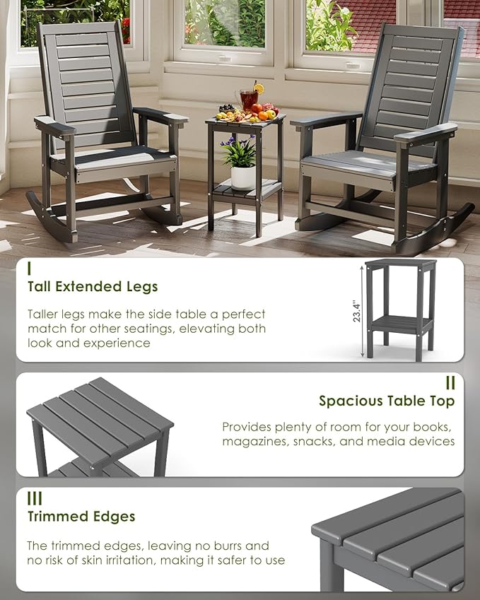 GREENVINES Tall-Outdoor-Side-Table Set of 2 | 23.5" | HDPE Plastic | Patio Adirondack End Tables | All Weather | 2-Tier - Photo 6