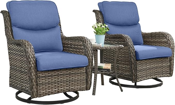 Rilyson Wicker Rocking Chair Swivel Chairs - 3 Piece Rocker Patio Furniture Set Rattan Rocking Bistro Sets with Glass - Photo 2