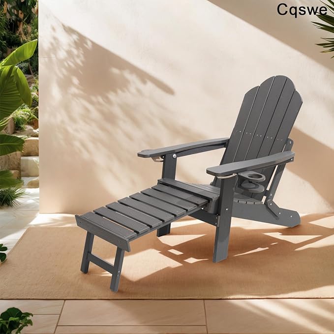 Ergonomic Adjustable Adirondack Chair with Ottoman Set of 2，Folding Adirondack Chair with 2 Cup Holder for - Photo 2