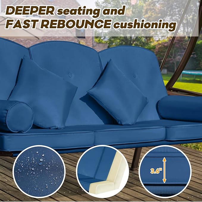 3 in 1 Outdoor Porch Swing with Adjustable Canopy, 3 Seat Outdoor Swing for Adults - Photo 6