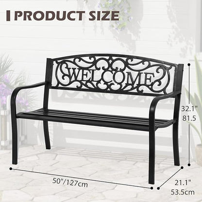 Outdoor Garden Bench Metal Furniture Chair Porch Chair for Yard & Park, Black