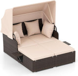 Tangkula Patio Rattan Daybed with Retractable Canopy, Outdoor Wicker Sunbed with 2 Foldable Side Tables - Photo 1