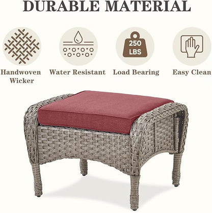 Belord 6 Pieces Patio Rocking Chairs Outdoor Furniture Set with Outdoor Couch and Ottoman Conversation Patio Furniture Set Perfect for Deck Sunroom Backyard Gray/Red