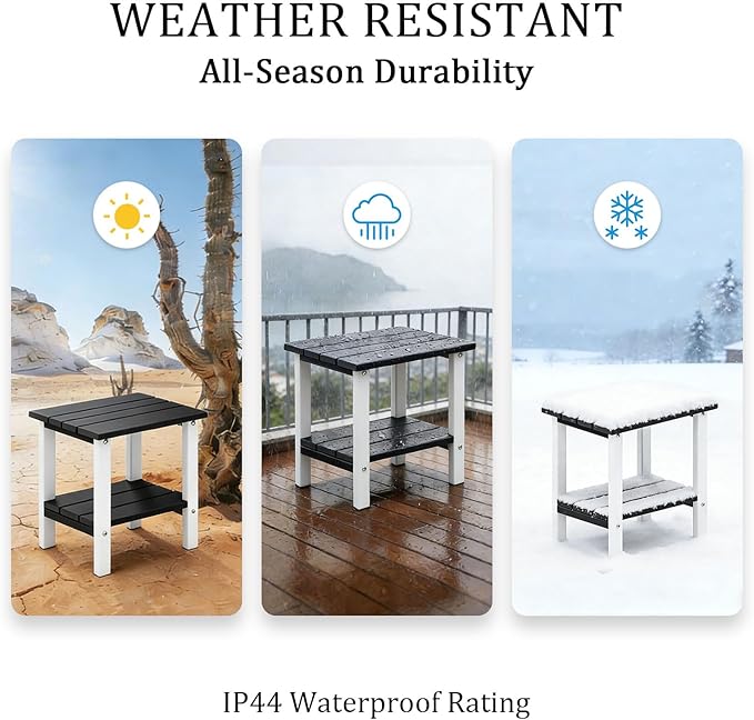 OTSUN Adirondack Outdoor Side Table, 16" HDPE Patio Side Table with Shelf, Weather Resistant Easy Maintenance for Backyard Pool Porch Garden & Lawn