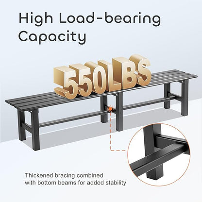 TECSPACE 71 Inches Aluminum Outdoor Weatherproof Bench Backless, 550 LBS Bearing Capacity Garden Porch Bench, Black