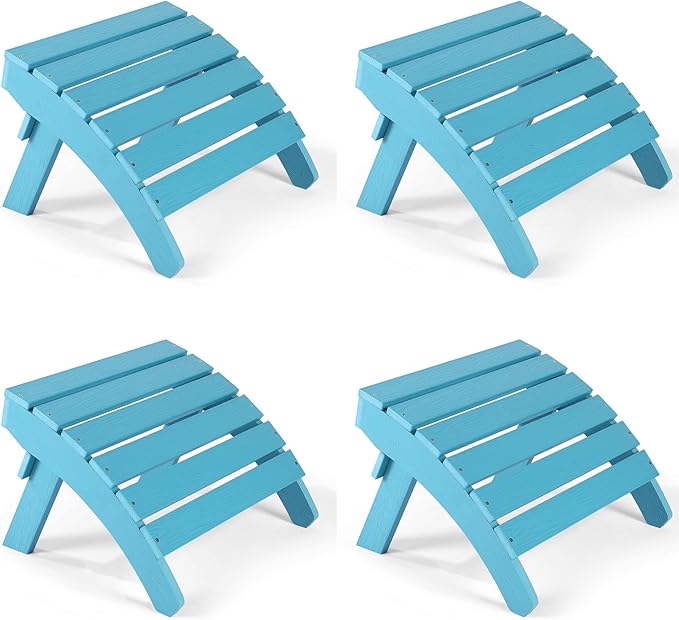 Adirondack Ottoman Set of 4, Plastic Folding Adirondack Footstool, All Weather Ottoman for Adirondack Chairs, Widely Used for Outdoor, Porch, Patio, Garden, Poolside, Fire Pits - Lake Blue