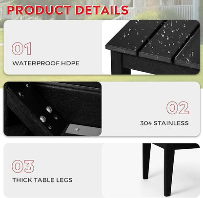 Costaelm Adirondack Outdoor Coffee Table, HDPE Drink Table Weather Resistant, Patio Porch Accent Balcony Table Outdoor End Table for Pool, Seaside, Backyard, Black