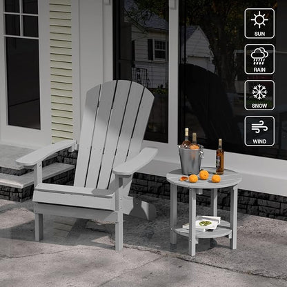 YEFU Adirondack Side Table, 18" Double Outdoor Side Table Set of 2, Poly Lumber end Table, Weather Resistant for Indoor, Patio, Pool, Porch, Backyard-Grey