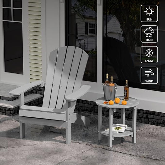 YEFU Adirondack Side Table, 18" Double Outdoor Side Table Set of 2, Poly Lumber end Table, Weather Resistant for Indoor, Patio, Pool, Porch, Backyard-Grey