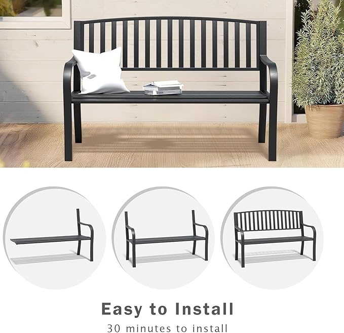 SHGJ&SOFT Outdoor Bench, Garden Bench, Cast Iron Metal Frame Patio Park Bench,for Porch, Lawn,Garden,Yard (BK08-2PACK)