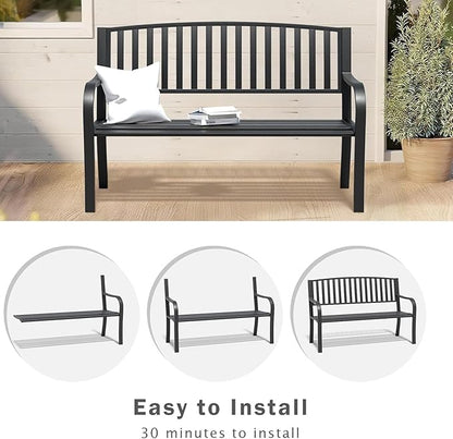 SHGJ&SOFT Outdoor Bench, Garden Bench, Cast Iron Metal Frame Patio Park Bench,for Porch, Lawn,Garden,Yard (BK08-2PACK)