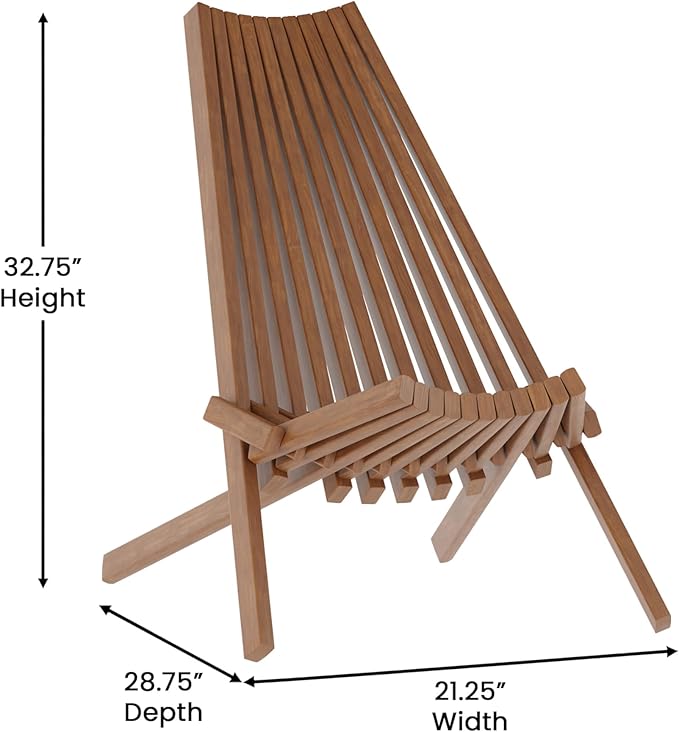 EMMA + OLIVER Durham Folding Chair for Indoor/Outdoor Use, Weather-Resistant Acacia Wood Construction - Photo 2