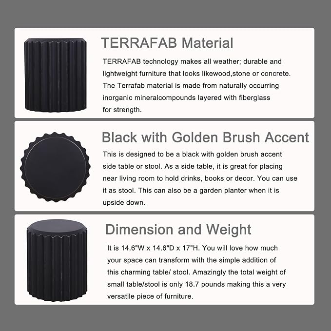 Afterglow Terrafab Material Outdoor Round Side Table, Natural Decorative Garden Stools, Unique End Table for Living Room Bedroom Patio Home Decor