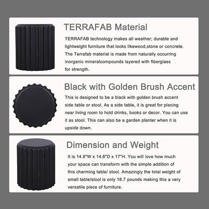 Afterglow Terrafab Material Outdoor Round Side Table, Natural Decorative Garden Stools, Unique End Table for Living Room Bedroom Patio Home Decor