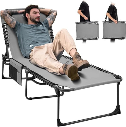 KingCamp Folding Outside Patio Lounge Chair Adjustable 5-Position Adults Reclining Folding Chaise with Pillow, for Patio, Pool, Beach, Sunbathing, Deck, Lawn,1 Pack,Grey, 4.8" x 23.2" x 14.5"