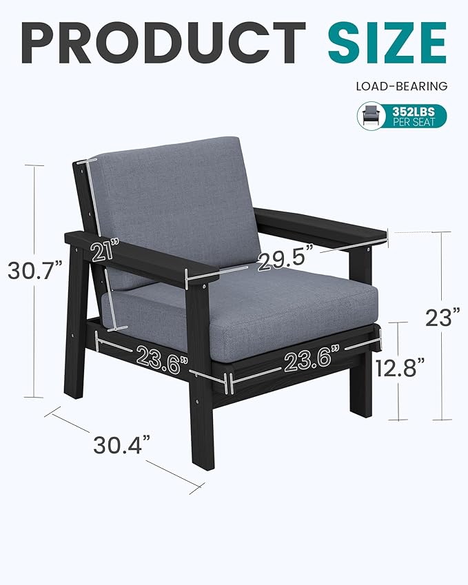 SERWALL HDPE Outdoor Furniture Set, 2 Piece All Weather Wood-Like Outdoor Sofa Sectional Couch - Photo 7