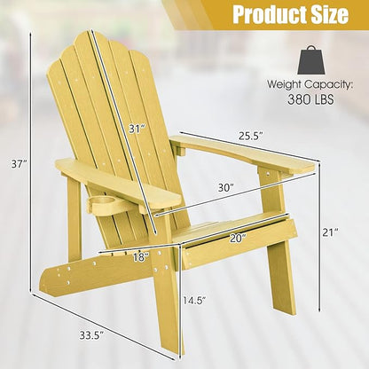 Giantex Outdoor Adirondack Chair - Oversized Patio Chairs w/Hidden Cup Holder, Realistic Wood Grain, 380 LBS Weight Capacity, Weather Resistant Firepit Chairs for Backyard, Garden (1, Yellow)