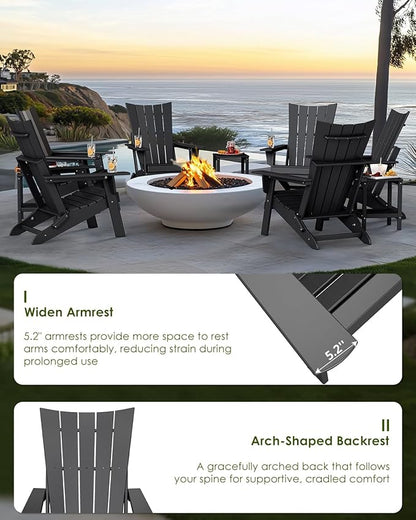 GREENVINES Folding-Adirondack-Chairs-Set-of-6 | HDPE Plastic | Arch Series | Fire Pit Chair | All Weather | for Outdoor Patio Deck Backyard Poolside | Black