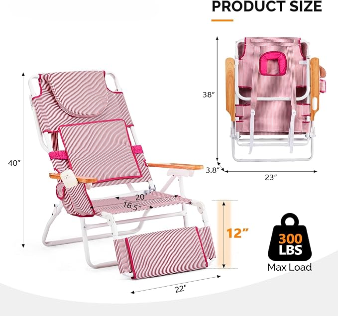 Bonnlo Deluxe 3-in-1 Beach Chair, Tanning Chair with Face Hole, Sunbathing Lounge Chair Outdoor, Adjustable Footrest - Photo 3