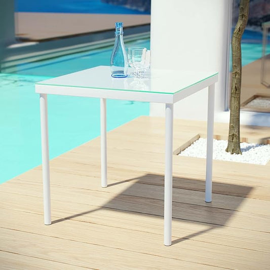 Modway Harmony Outdoor Patio Aluminum Side Table With Tempered Glass in White