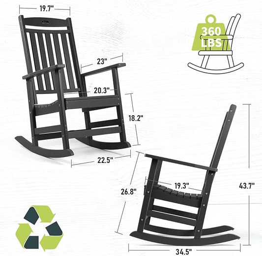FUNBERRY Outdoor Rocking Chairs, HDPE All Weather Poly Lumber Rocker, High Back Patio Rockers Easy Assembly