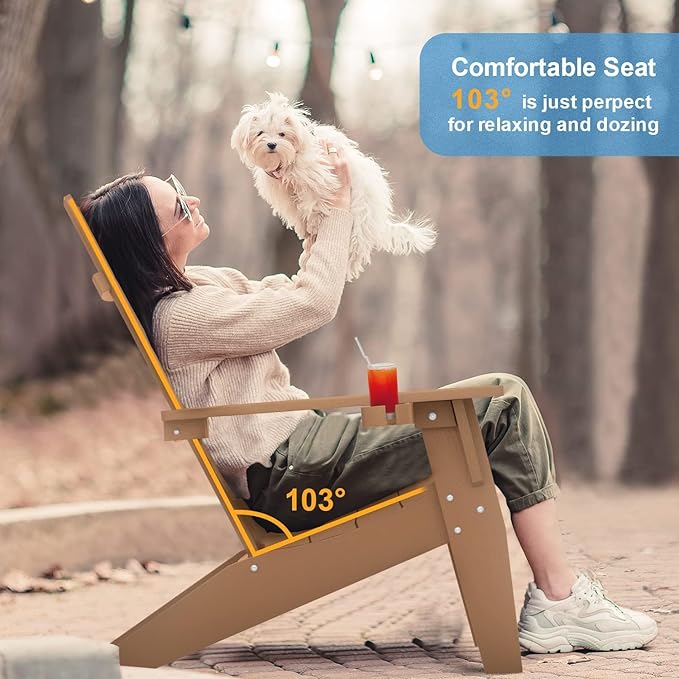 MXIMU Modern Adirondack Chairs Set of 2 Weather Resistant with Cup Holder Oversize Plastic Fire Pit Chairs Adorondic - Photo 3