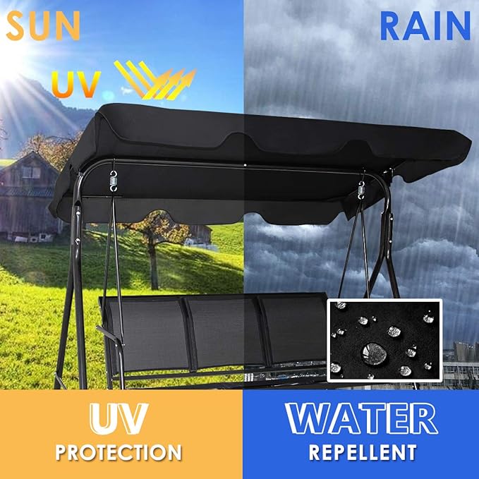 TANGKULA 3 Person Patio Swing, Steel Frame with Polyester Angle Adjustable Canopy, All Weather Resistant Swing Bench - Photo 7