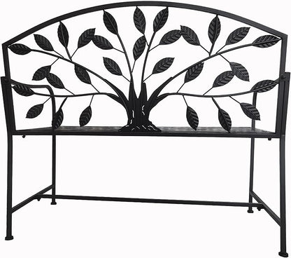 Hi-Line Gift Ltd. 42in Metal Garden Bench Tree Pattern-Black Patio Yard Seat