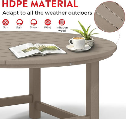 Costaelm Patio Conversation Table, Tatio Accent HDPE Outdoor Weather Resistant, Round Outdoor Porch Balcony Patio Drink Table for Outside, Pool, Backyard, Weathered Wood