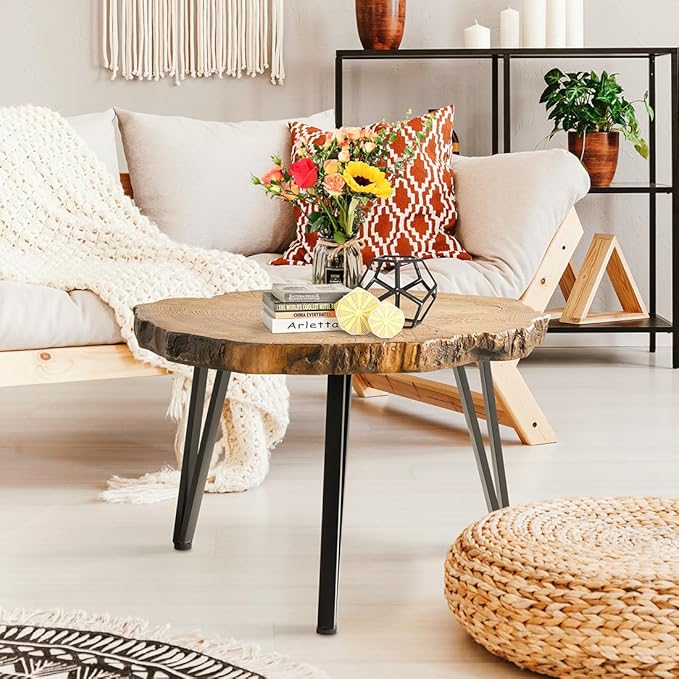 SUNBURY Outdoor Coffee Table, 31" W Faux Wooden Coffee Table, Modern Round Coffee Table for Patio - Photo 2